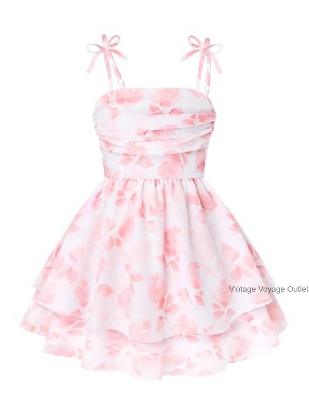 Girls Sleeveless Spaghetti Strap Ruffle Hem Party Dress